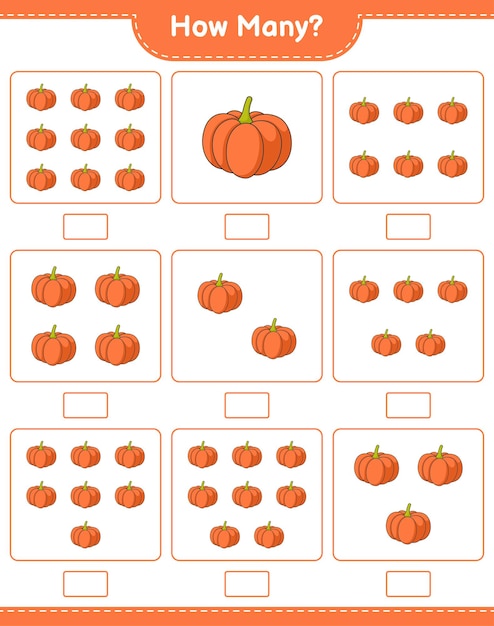 Counting game, how many Pumpkin. Educational children game, printable worksheet, vector illustration