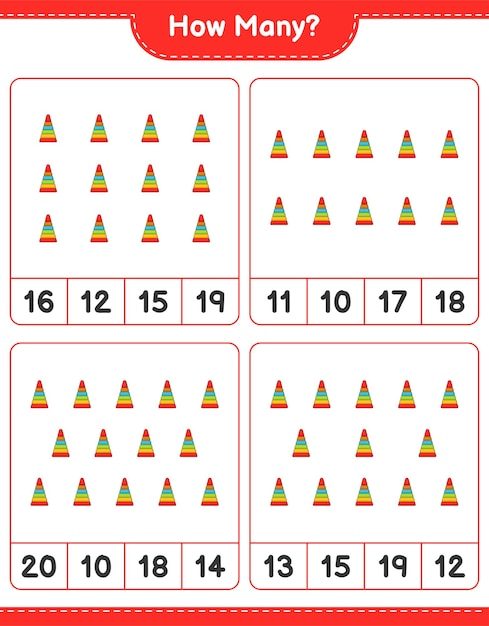 ピラミッドおもちゃ教育の子供たちのゲームの印刷可能なワークシートのベクトル図の数を数えるゲーム