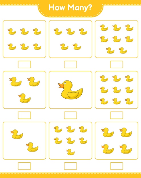 counting game how many rubber duck educational children game printable worksheet vector illustration