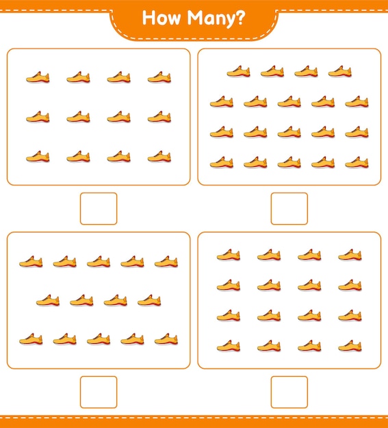 Counting game how many Running Shoes Educational children game printable worksheet