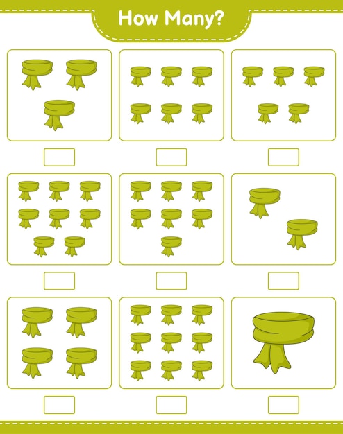 카운팅 게임, 얼마나 많은 스카프. 교육 어린이 게임, 인쇄용 워크시트, 벡터 일러스트 레이 션