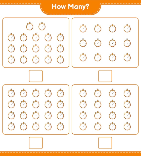 Counting game how many Stopwatch Educational children game printable worksheet