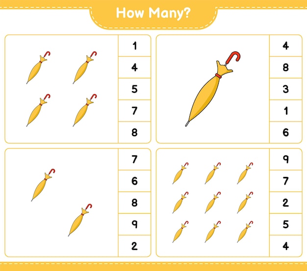 Counting game how many Umbrella Educational children game printable worksheet