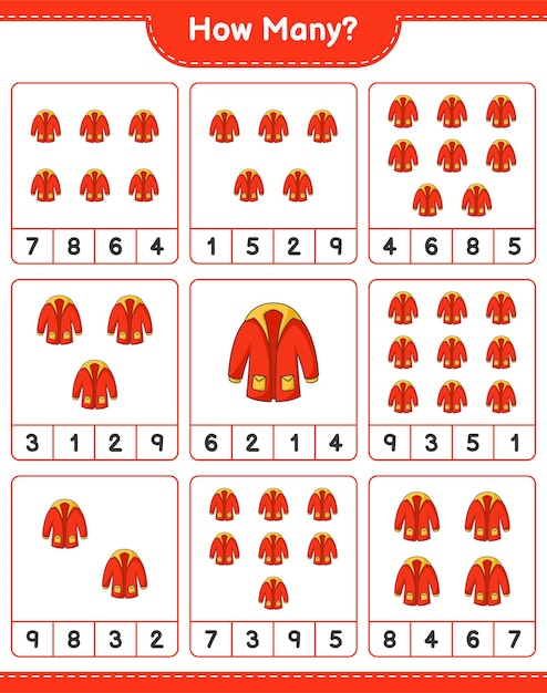 Counting game how many Warm Clothes Educational children game printable worksheet