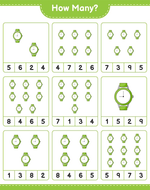계산 게임, 시계 수. 교육용 어린이 게임, 인쇄 가능한 워크 시트