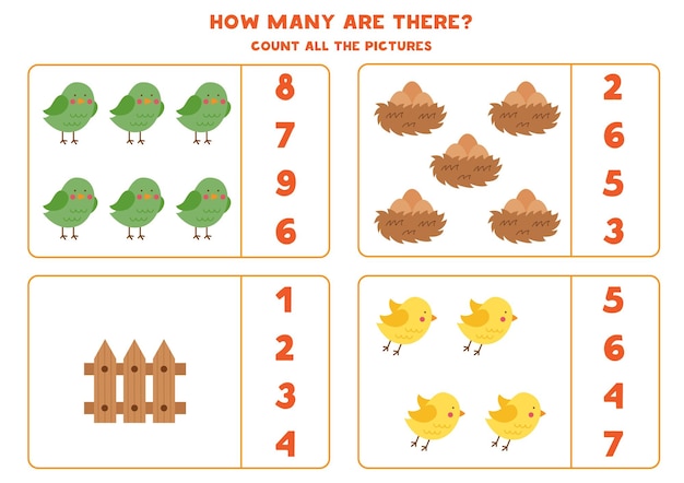 counting game for kids count all birds and match with numbers worksheet for children