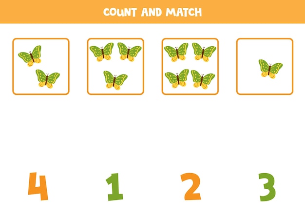 아이들을 위한 계산 게임 모든 나비를 세고 숫자와 일치시킵니다.