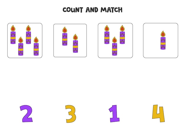 Counting game for kids Count all candles and match with numbers Worksheet for children