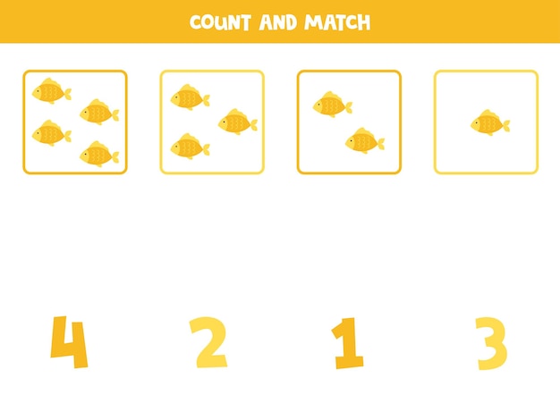 Counting game for kids Count all fish and match with numbers Worksheet for children