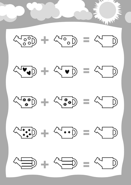 물을 수있는 취학 전 어린이 추가 워크 시트를위한 게임 계산