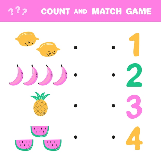 Counting game for preschool children Banana lemon pineapple watermelon