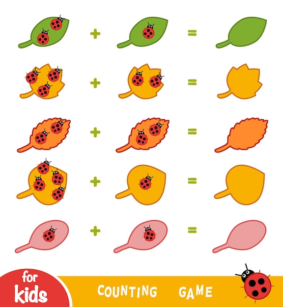 Counting Game for Preschool Children Count number of beetles and write result Addition worksheet