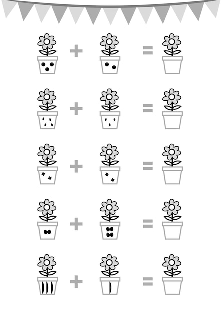 Counting Game for Preschool Children Education a mathematical game count flowers in a pot