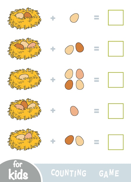 Counting Game for Preschool Children Educational math game Addition worksheet birds eggs in the nest