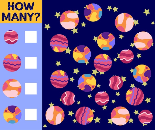 counting game for preschool children educational a mathematical game count how many space objects