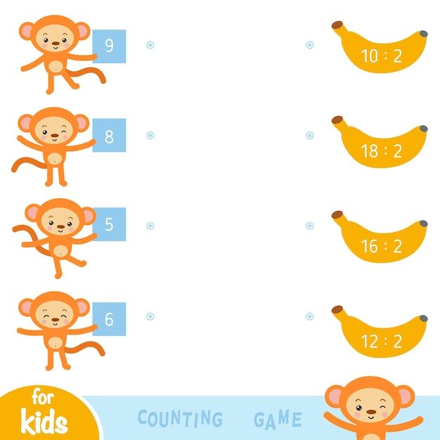 Gioco di conteggio per bambini in età prescolare educativo un gioco matematico scimmie e banane