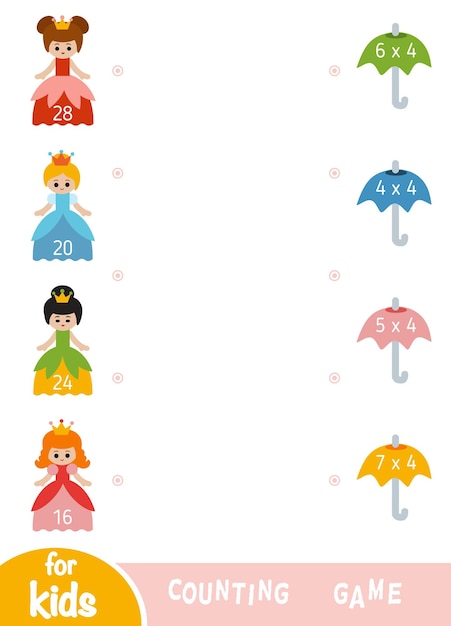 就学前の子供のための数を数えるゲーム 教育的な数学的ゲーム お姫様と傘