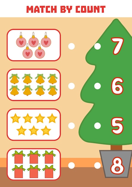 Counting game for preschool kids count christmas objects in the picture and choose the right answer