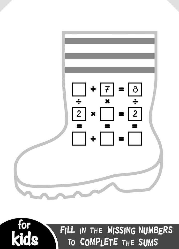 Vector counting game for preschool kids education math game multiplication and division worksheet with boot