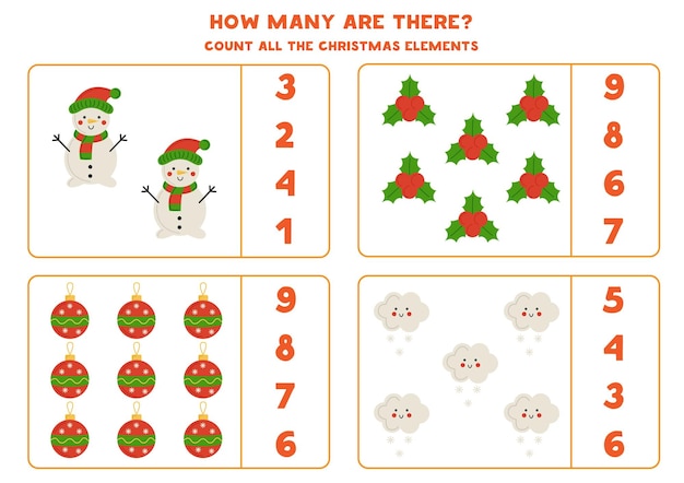 Premium Vector | Counting game with cartoon winter elements educational  worksheet