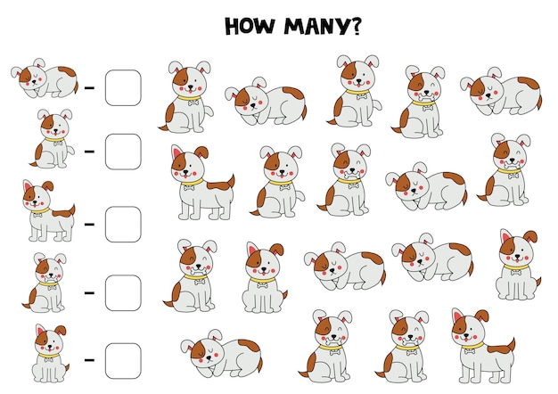 Counting game with cute dogs Math worksheet
