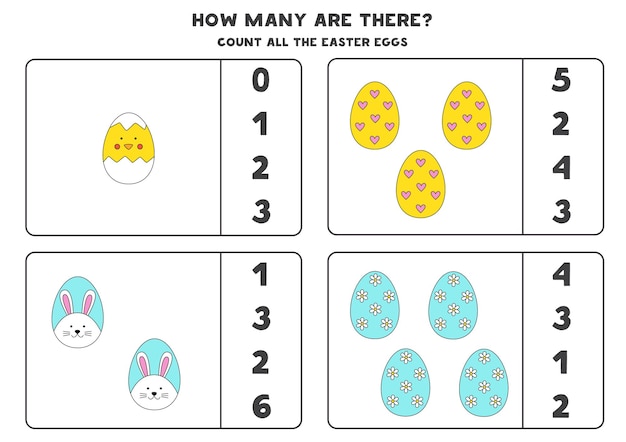 Counting game with easter eggs. educational worksheet.