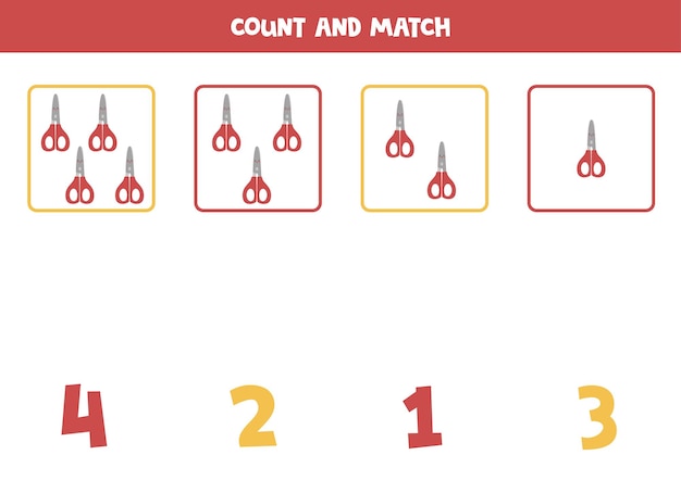 Gioco di conteggio con le forbici rosse. foglio di lavoro di matematica.