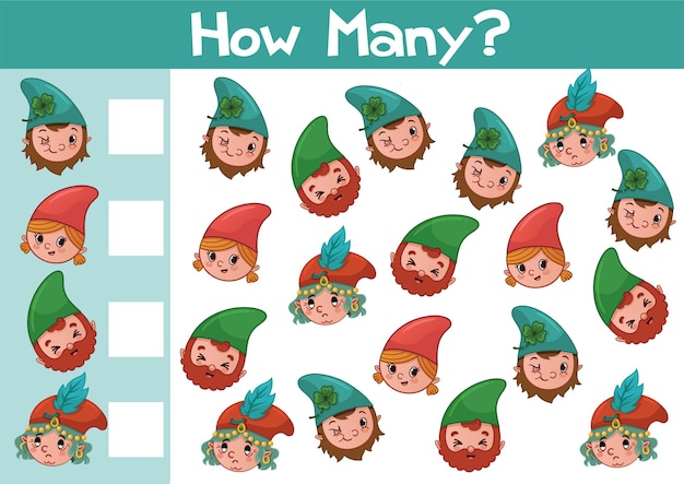 Conteggio dell'illustrazione del gioco gnome per bambini in età prescolare in formato vettoriale