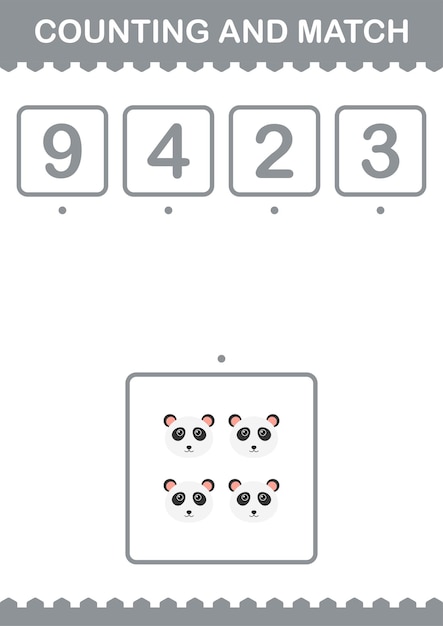 Vector counting and match panda face worksheet for kids