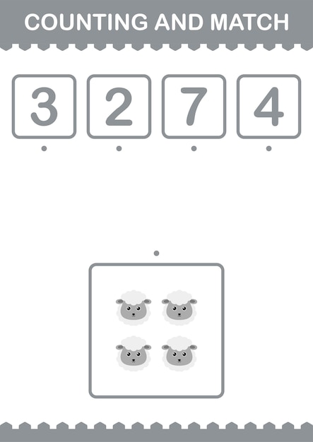 Counting and match Sheep face Worksheet for kids