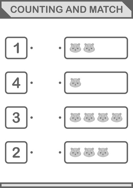 Counting and match Skunk face Worksheet for kids