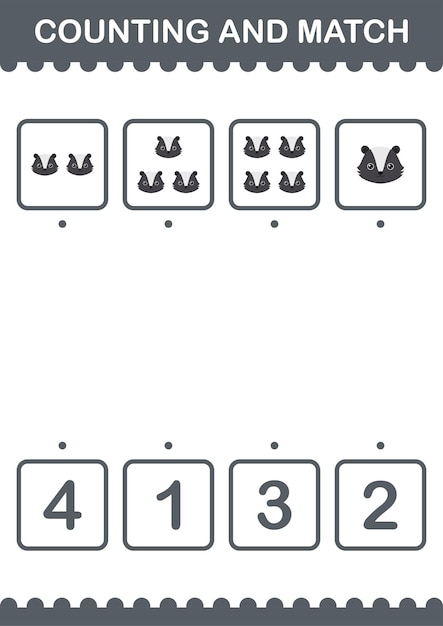 Counting and match skunk face worksheet for kids