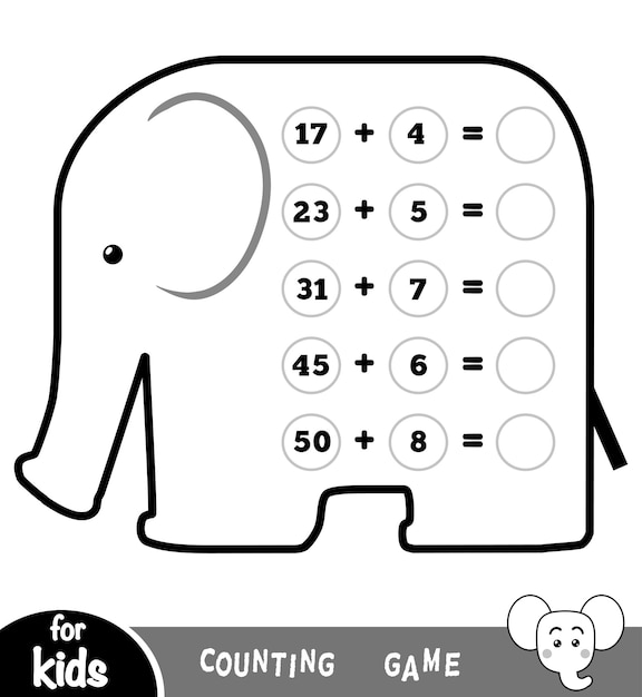 ベクトル 幼児向けの数え算ゲーム 数字を数えて結果を書き込む 象の背景
