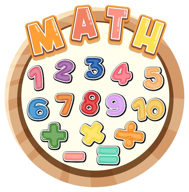 Vector counting number 0 to 9 and math symbols