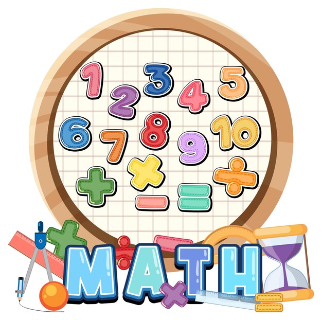 Vector counting number 0 to 9 and math symbols