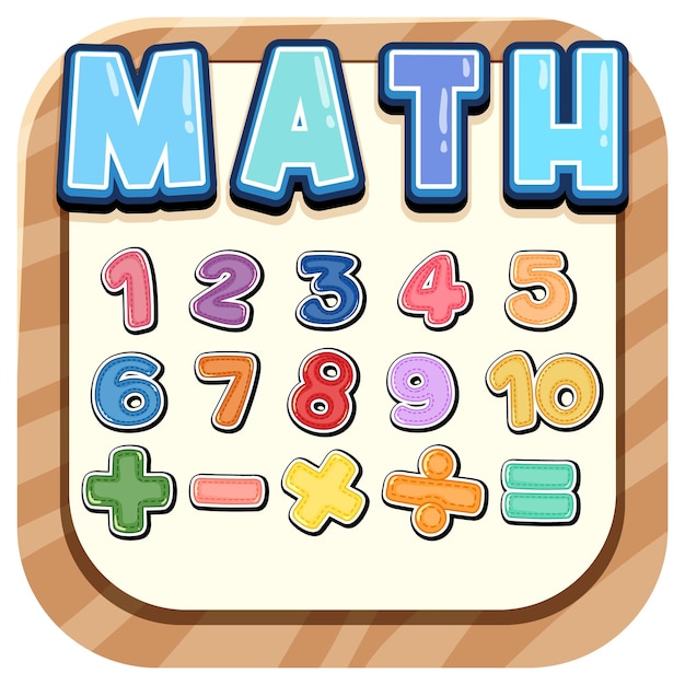 Vector counting number 0 to 9 and math symbols