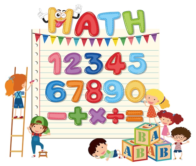 Counting numbers from zero to nine and math symbols