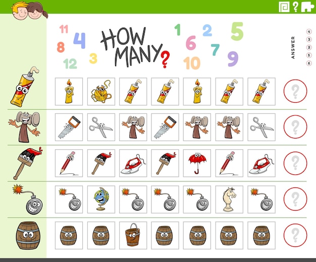 counting task for children with cartoon objects