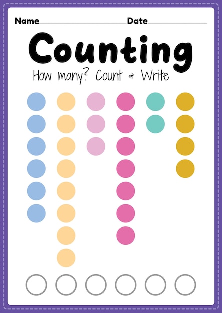 Vector counting worksheet math printable sheet for preschool and kindergarten kids activity to learn  math