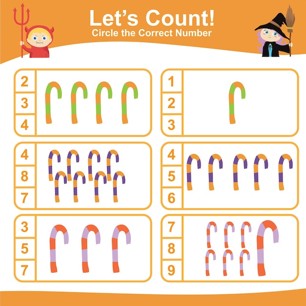 就学前のカウント ワークシート。子供たちに数え方と画像と数字を一致させる方法を教えます。