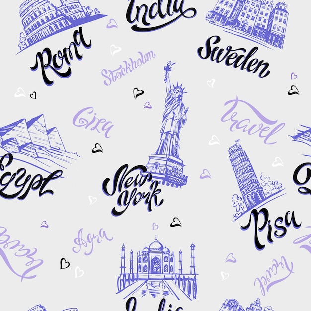 Vector countries and cities lettering