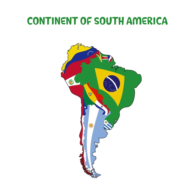 Countries map flag of south america continent