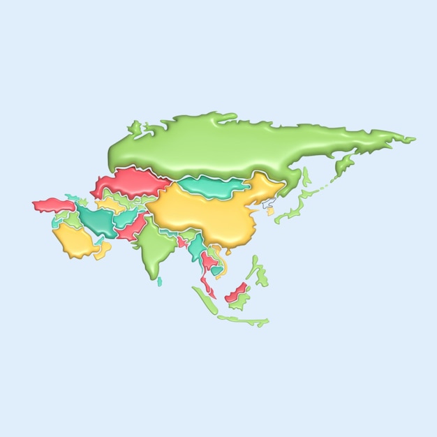 Mappa dei paesi del mondo concetto di oggetti 3d realistici in stile cartone animato.