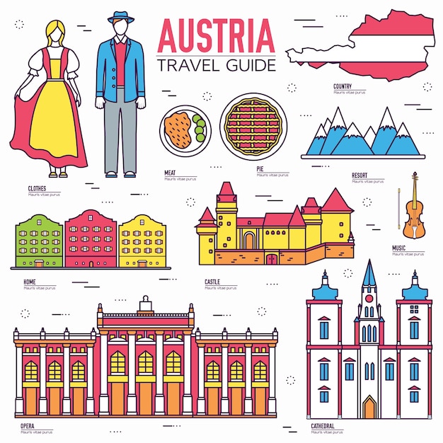 Vector country austria travel vacation guide of goods