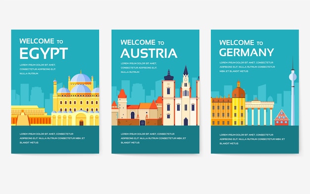 Paese di egitto, austria, germania, india, russia, thailandia, giappone, set di carte italia.