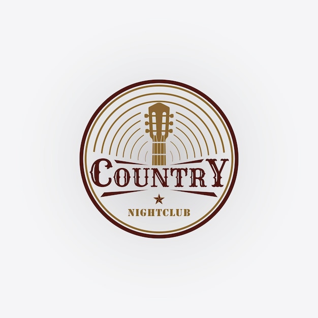 Country Guitar Music Western Vintage Retro Bar logo design