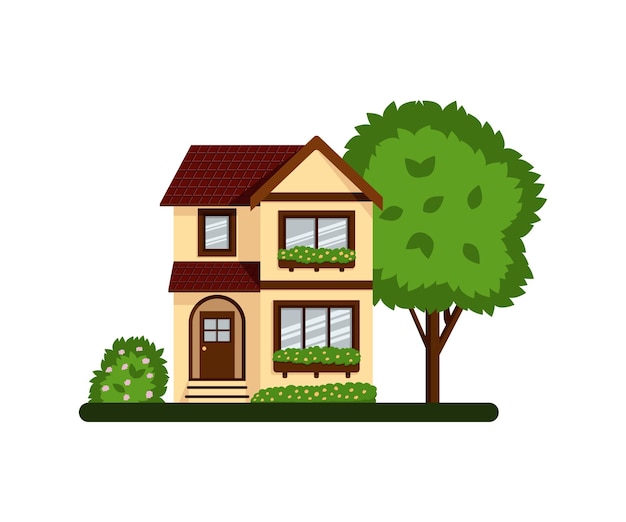 Vector country house in flat style vector illustration isolated on white background