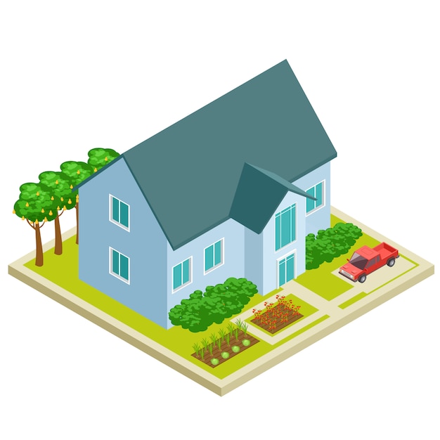 Country house with vegetable and fruit garden isometric  