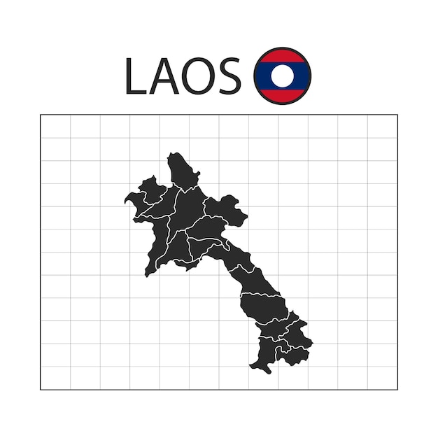 country map of laos with nation flag