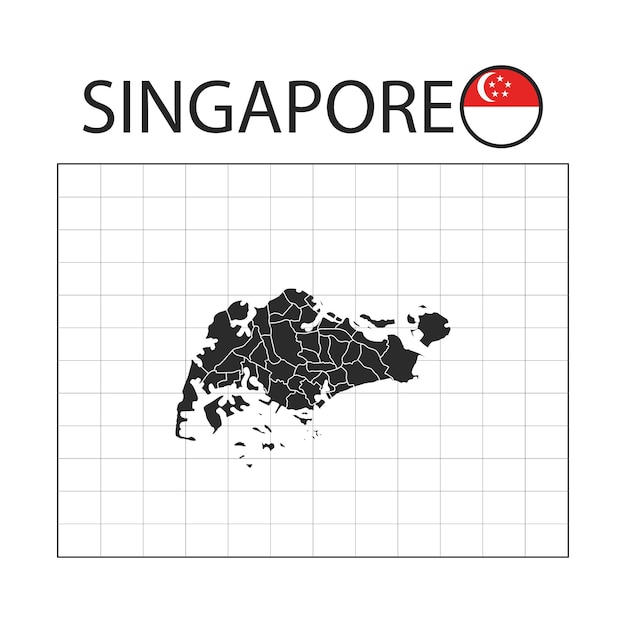 Mappa del paese di singapore con bandiera nazionale